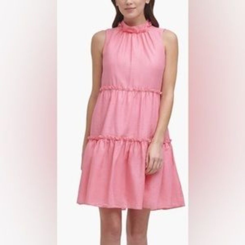 Like New Vince Camuto Highneck Tiered Shift Dress in Pink Sz 8 - Picture 4 of 11